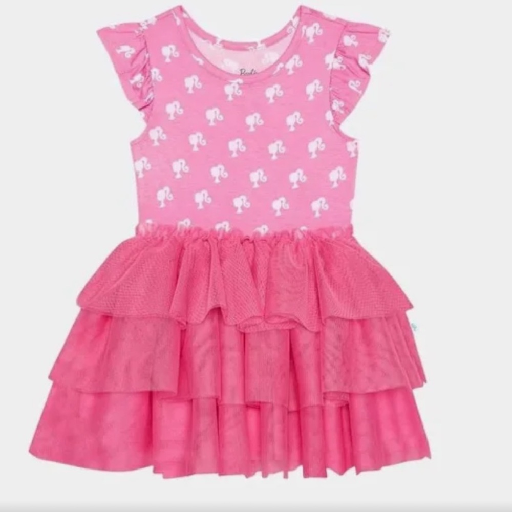 Posh Peanut x Barbie Posh Barbie Ruffled Cap Sleeve Tulle Dress Pink 3T-4T